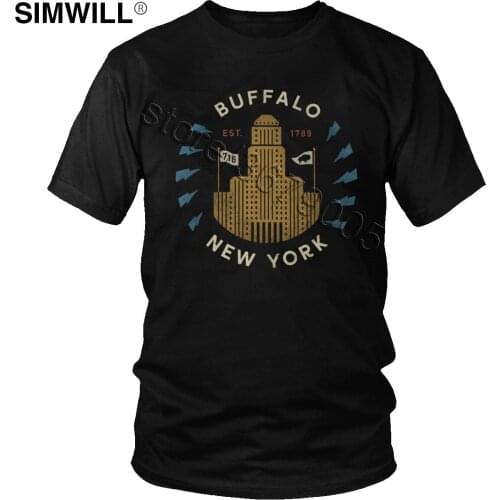 Vintage New York Buffalo T Shirt Men 100% Cotton Building Tees Shirts Short Sleeve Urban Fashion Streetwear T-Shirt Gift Tops