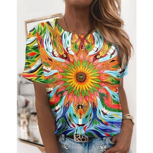 New Summer Women 3D T-shirt Abstract Painting Print T Shirts Bohemia Casual Short Sleeve Loose Tshirt Ladies Graphic Tee 100-6XL