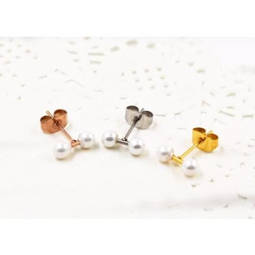 Martick High Quality Personality Pearl Earrings Woman Gold Color Double Pearl Geometric Fashion Stud Earrings E129