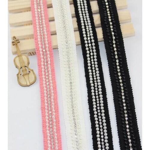 10yards 2.5cm Sewing Accessories White Black Pearl Trims Ribbon Bridal Beaded Rhinestone Lace Appliques Belt For Wedding Dresses