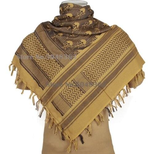 100% Cotton Skull Tactical Desert Arab Keffiyeh Shemagh Scarf For Men and Women Windproof Bandanas Camping Scarf 110 * 110