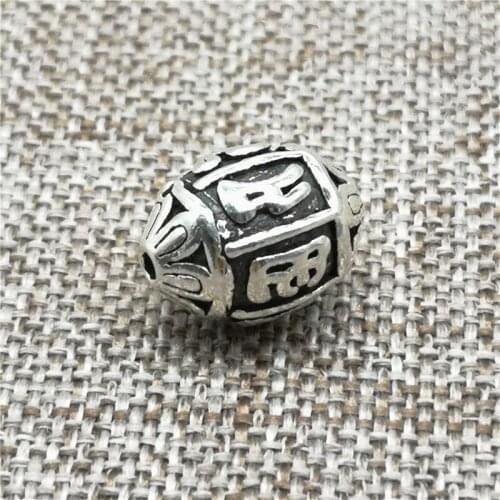 925 Sterling Silver Om mani padme hum Bicone Beads Buddhism Buddhist for Bracelet Necklace