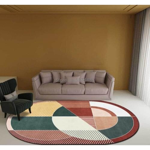 200*300cm Simple Geometric Line Irregular Shaped Oval Yellow Green Blue Brown Living Room Bedroom Bedside Mat