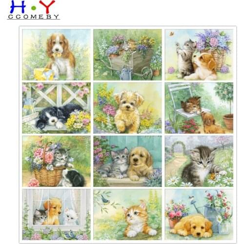 HYCCOMEBY 5D DIY Diamond Embroidery Cat Full Square Round Diamond Painting Dog Animal Hobbies And Crafts Home Decorations