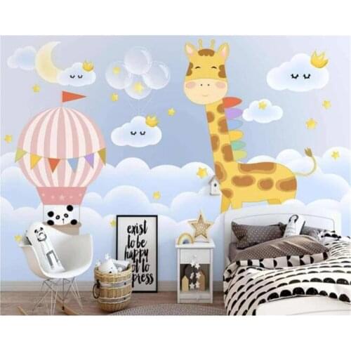 Beibehang Custom size Nordic hand-painted hot air balloon cartoon giraffe childrens room background wallpaper home decoration