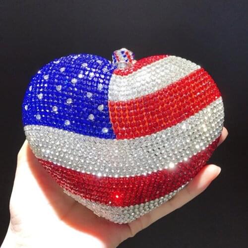 White/Blue/Red Rhinestone MiniHandbags Luxury Heart Shape Women’s Multi-Colored Evening Clutch Purses Lady Party Dinner Clutches