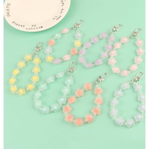 Cute Candy Color Flower Beads Lanyards KeyChains for Women Keyring Car Keychain Bag Backpack Decor Case Pendent Graduate Gifts