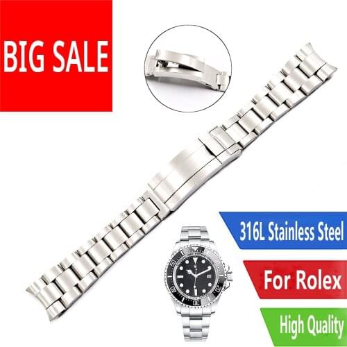 CARLYWET 20 21mm Solid Curved End 316L Steel Screw Links Watch Band Bracelet Glide Flip Lock Clasp For Rolex Oyster Deepsea