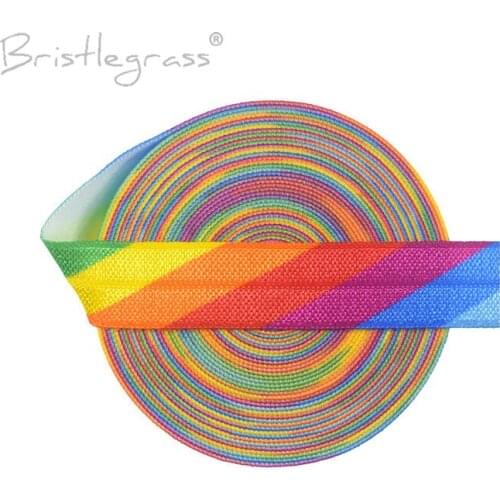 BRISTLEGRASS 5 Yard 5/8" 15mm Rainbow Print Foldover Elastic FOE Spandex Satin Band Hair Tie Headband Tutu Dress DIY Sewing Trim