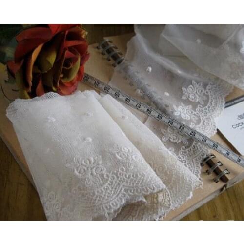 6yards/Lot Dark Blue/Black/Off white/Beige Cotton Wholesale Scallopped Embroidered Rose Lace Guipure Embroidered Trimming Z388