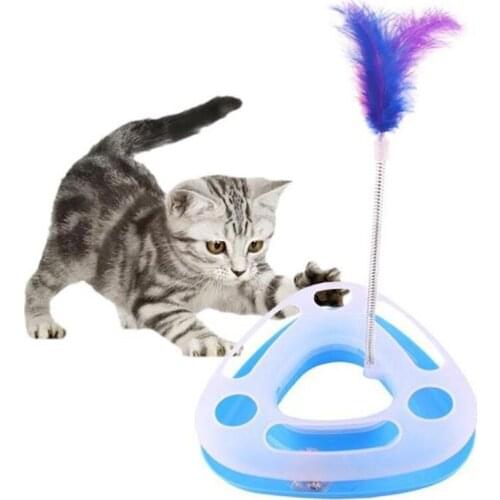Pet cat game turntable catching with natural feathers spring scratch toy cats exercise dogs training of ndestructible pets toys