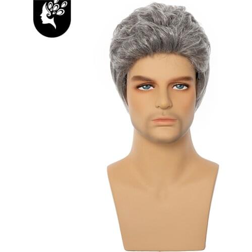 Short Synthetic Wig for White Men 8 Inch Silver Grey Hair Natural Fluffy Straight Wigs For The Aged Daily Use Your Beauty