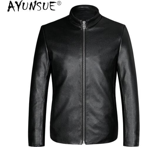 AYUNSUE 100% Genuine Leather Jacket Men Cowhide Leather Coat Spring Autumn Mens Sheepskin Coat Male Clothes Chaquetas Hombre KJ