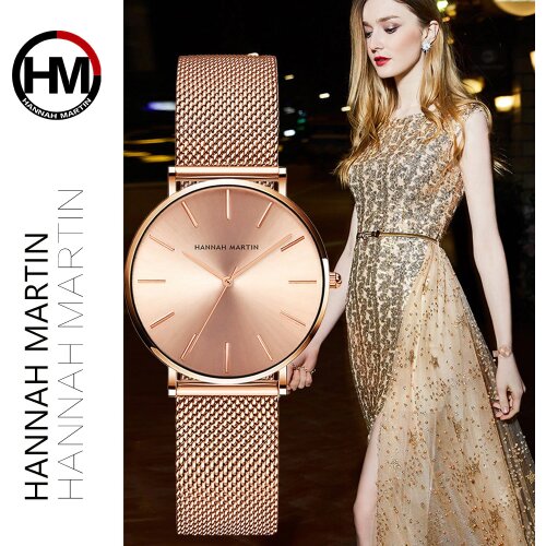 Hannah Martin Fashion Casual Women Watches Rose Gold Simple Ladies Watches Quartz Wristwatches relogio feminino Clock Gift Box