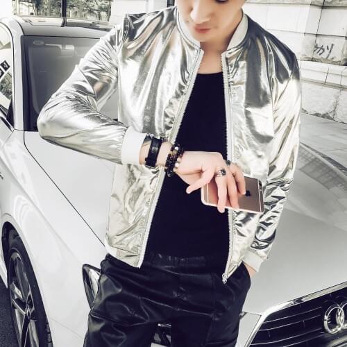 5xl Summer Men Bomber Jacket Fashion Slim Fit Sun Protection Clothing Silver Shining Jackets Mens Plus Size Stage Coats Man
