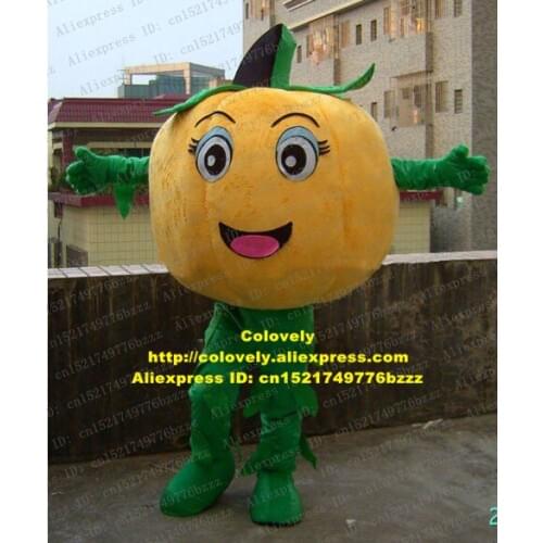 Smart Yellow Squash Calabaza Cuaurbit Pumpkin Cushaw Mascot Costume With Yellow Big Head Blue Eye Shape Green Legs No.6105 FS