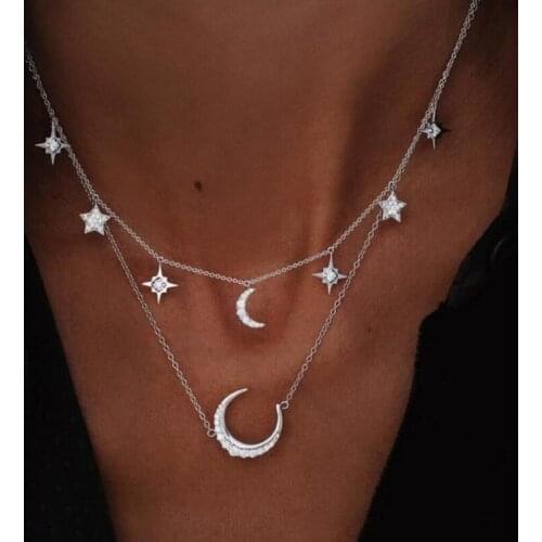 Multi Layer Beads Choker Necklaces for Women Star Moon Pendant Necklace Bohemian Vintage Collier Choker Necklace Gifts Bohemia