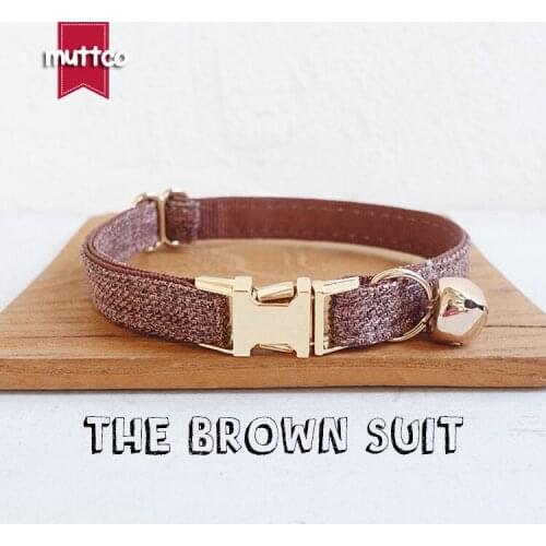 MUTTCO retail with gold high quality metal buckle collar for cat THE BROWN SUIT design cat collar 2 sizes UCC039J