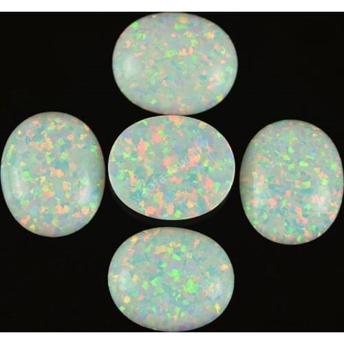 Wholesale Hot Sale Multi sizes Oval Cabochon Flat Bottom OP17 Synthetic White Loose Fire Opal Cabochon stone