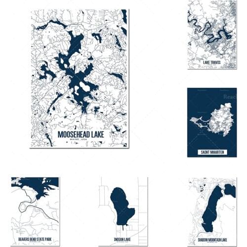 Printable map art of Lake Travis, Lake Kentucky, Indian Lake, Lake Superior, Map Art on Lake Michigan, Printable Map of Upper La
