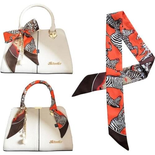 Casual Women Silk Scarf Fashion Head Band Luxury Brand Small Tie Hot Sale Zebra Horse Print Handle Bag Ribbons Scarves Women