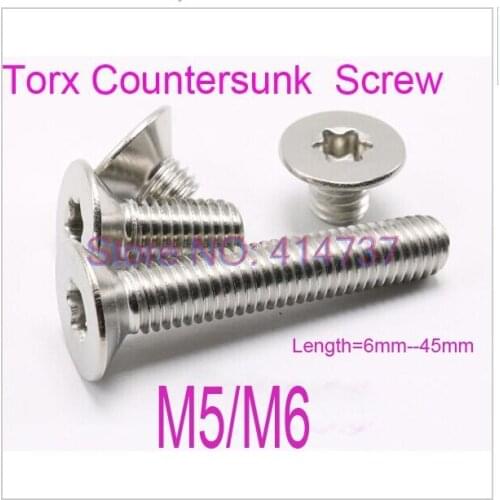 50pcs Factory Direct Sale M5/M6 Flat Head Torx Countersunk Head Machine Screw Length 6mm--45mm