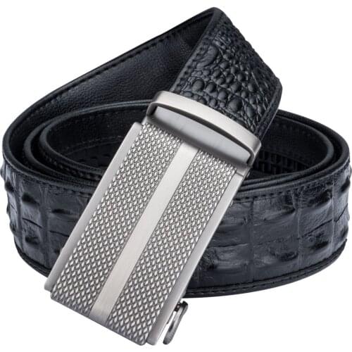 Men Belts Fashion Mens Crocodile Pattern Genuine Leather Belt Fashion Metal Automatic Buckle Trousers Belt DiBanGu