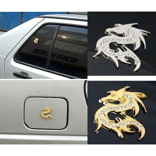 Rete shiny crystal dragon 3D golden slivery metal car sticker auto parts automobile accessory