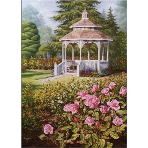 Counted Cross Stitch Kits Needlework Embroidery - Crafts 14 ct Aida DMC Color DIY Arts Handmade Home Decor - Garden Gazebo 3