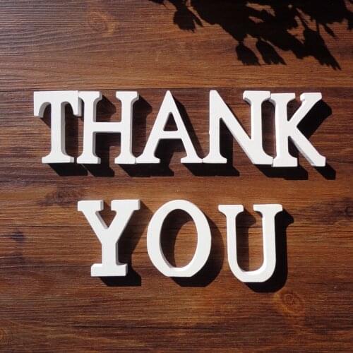 "THANK YOU" White Wooden Letters English Alphabet Word Free Standing for Wedding Party Home Decor Letters