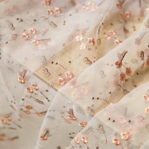 Organza Vintage court style small floral Embroidered lace fabric diy dress skirt clothing Home decoration fabric 50x130cm