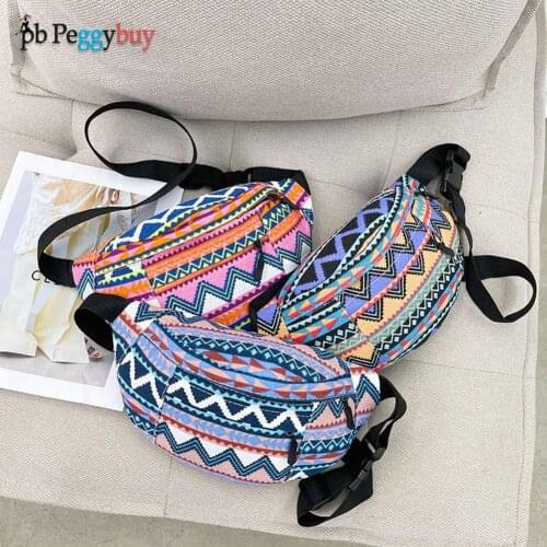 Vintage Women Ethnic Style Canvas Printing Shoulder Crossbody Messenger Chest Bag Casual Ladies Small Handbags Purse Waist Packs