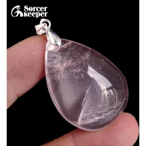 SorcerKeeper High Quality Crystal Natural Rose Quartz Pink Opal Jewelry Drop Pendant Necklace for Women Girls Choker BF336