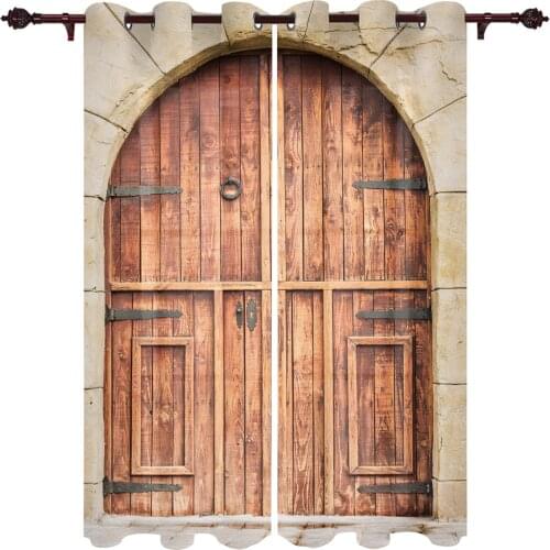 High Quality Home Curtains Wooden Door Brick Wall Living Room Bedroom Kitchen Hotel Decoration Translucent Window Curtains