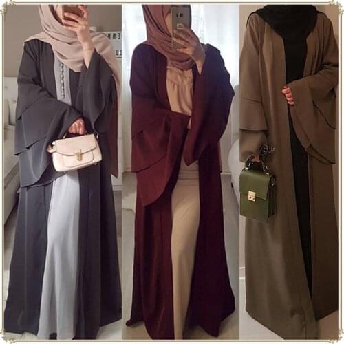 Wepbel Three-Layer Flare Sleeve Abaya Muslim Women Loose Dress Solid Color Middle East Cardigan Robe Marocain Kaftan Kimono