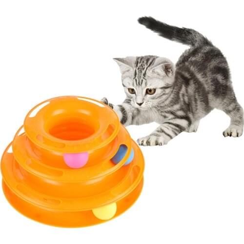 Funny Pet Toys Cat Crazy Ball Disk Interactive Amusement Plate Play Disc Trilaminar Turntable Two Layer Cat Toy Tower Track Disc