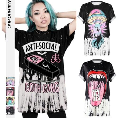 Harajuku Lightning Punk Goth Tops Cartoon Anime Print Streetwear Ulzzang Grunge hip hop Vintage Loose chic casual women T-shirt