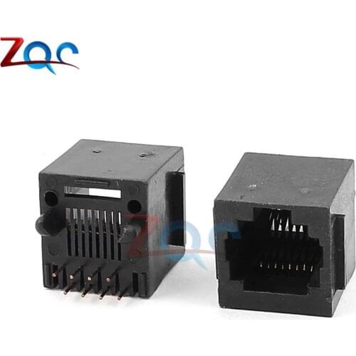 10Pcs Per Lot RJ45 Metal 8 Pin Female PCB Right Angle Board Jack Connector 8P8C Crystal Head Socket 18mm Network Interface