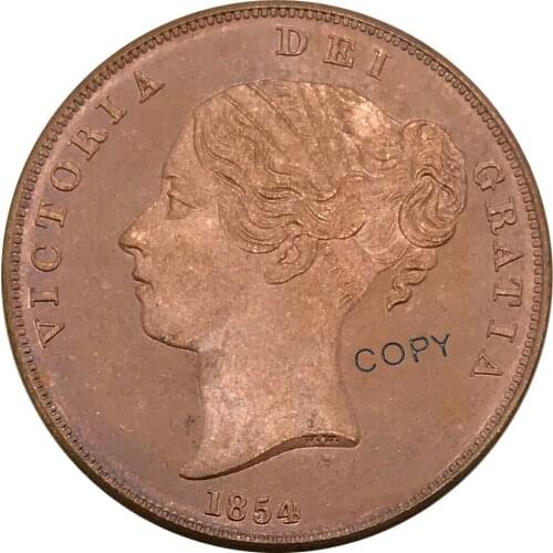 1854 United Kingdom 1 One Penny Victoria 1st portrait Red Copper collectibles Copy Coin