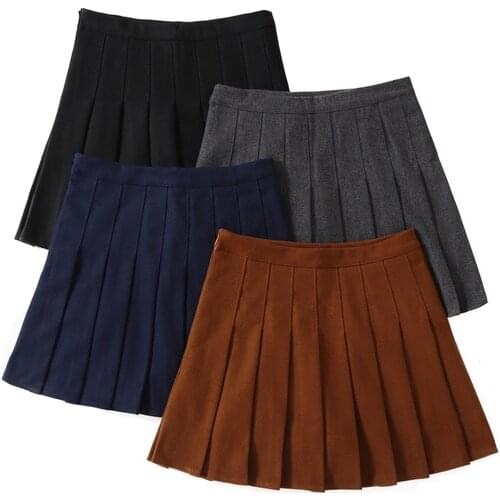 2019 Autumn Winter Girls Brown Blue Dark Gray Pleated Skirt Kids Preppy Skirt wool mini skirt children clothing age 3-16 Years