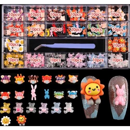 21Grid Cartoon Small Bear Designs Nail Rhinestones 3D Charm Resin Bears Nails Jewelry Manicure Charms Gem Nail Art Decoration