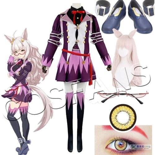 Anime Umamusume Pretty Derby Cosplay Biwa Hayahide Dress Costumes women Halloween Carnival Full set of wig shoes Glasses 8PCS