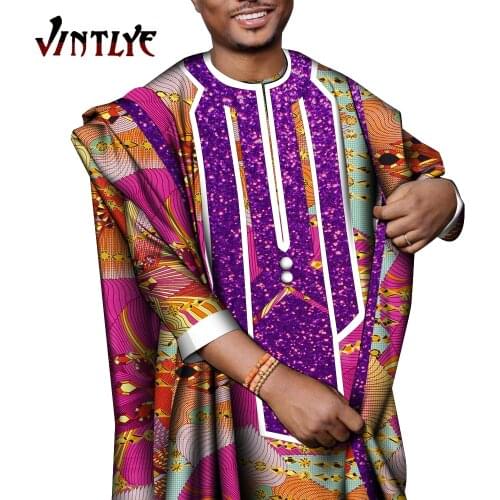 African Dashiki Men Outfit Nigerian Agbada Robe Suit 2 Piece Set Loose Coat and Fit Shirt Abaya Bazin Riche Men Costume WYN1640