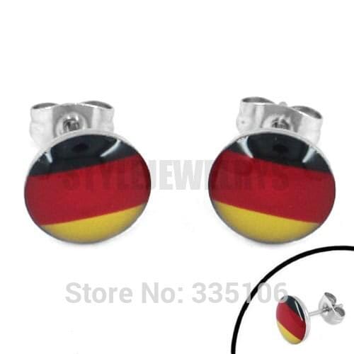 Free Shipping! Enamel Germany Flag Earrings 2014 World Cup Brazil Stainless Steel Jewelry Motor Earring Studs SJE370084