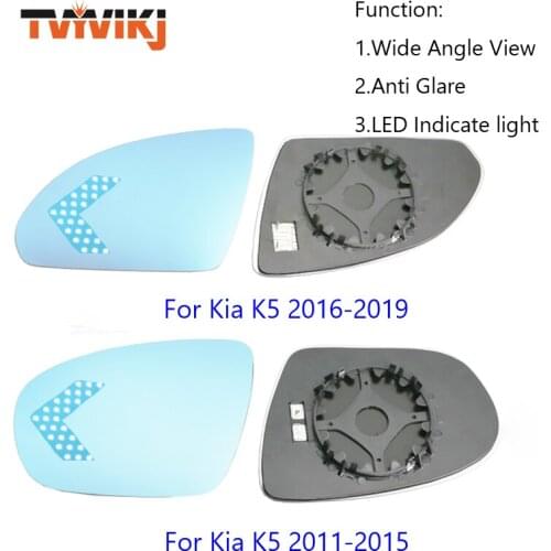 TVYVIKJ 1 Pair side rearview mirror blue glass lens with LED Indicator For Kia K5 2011-2019 wide angle view anti glare