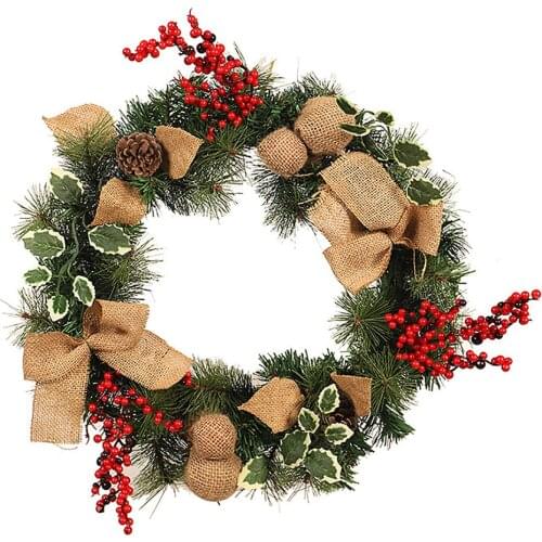 Decorative Door Wreath Dried Flowers Tree Christmas Wreaths Decoration Decorate 45cm Bow Artificial Red Pine Needles Garland