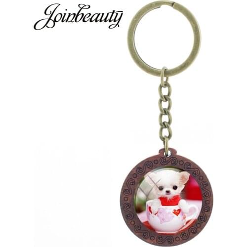 JOINBEAUTY Pet Dog Teddy Labrador Teacup Dogs Animal Wooden Key Chain HandBag Glass Cabochon Dome Pendant Keychain FQ14