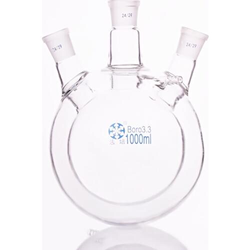 Double-deck spherical three-necked round bottom flask,Capacity 1000ml,Joint 24/29,Mezzanine jacketed reactor bottle