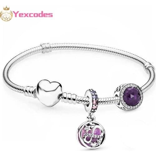 Elegant Purple Heart-shaped Buckle Silver-plated Chain With Shiny Faceted Beads,Simple Fashion Charm Female Brand Bracelet
