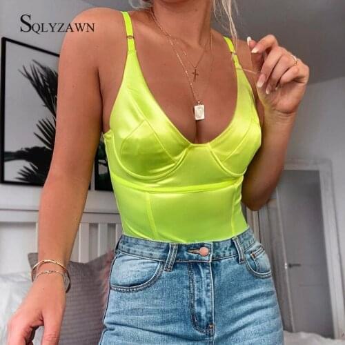 Fluorescence Women Bodycon Fitness Sleeveless Clubwear Rompers Jumpsuits Off Shoulder V Neck Solid Summer Bodysuit Outwear Tops